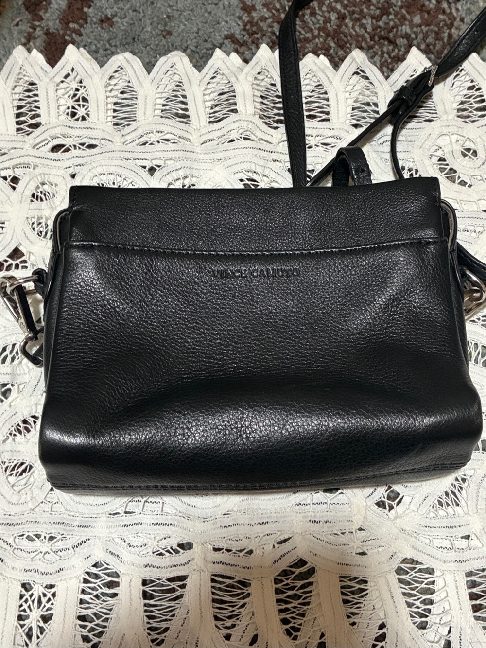 Vince Camuto Black Pebbled Leather Crossbody Bag